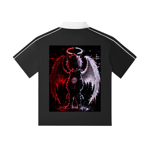 Contrast Collar Short-Sleeve Polo Shirt (glitched)
